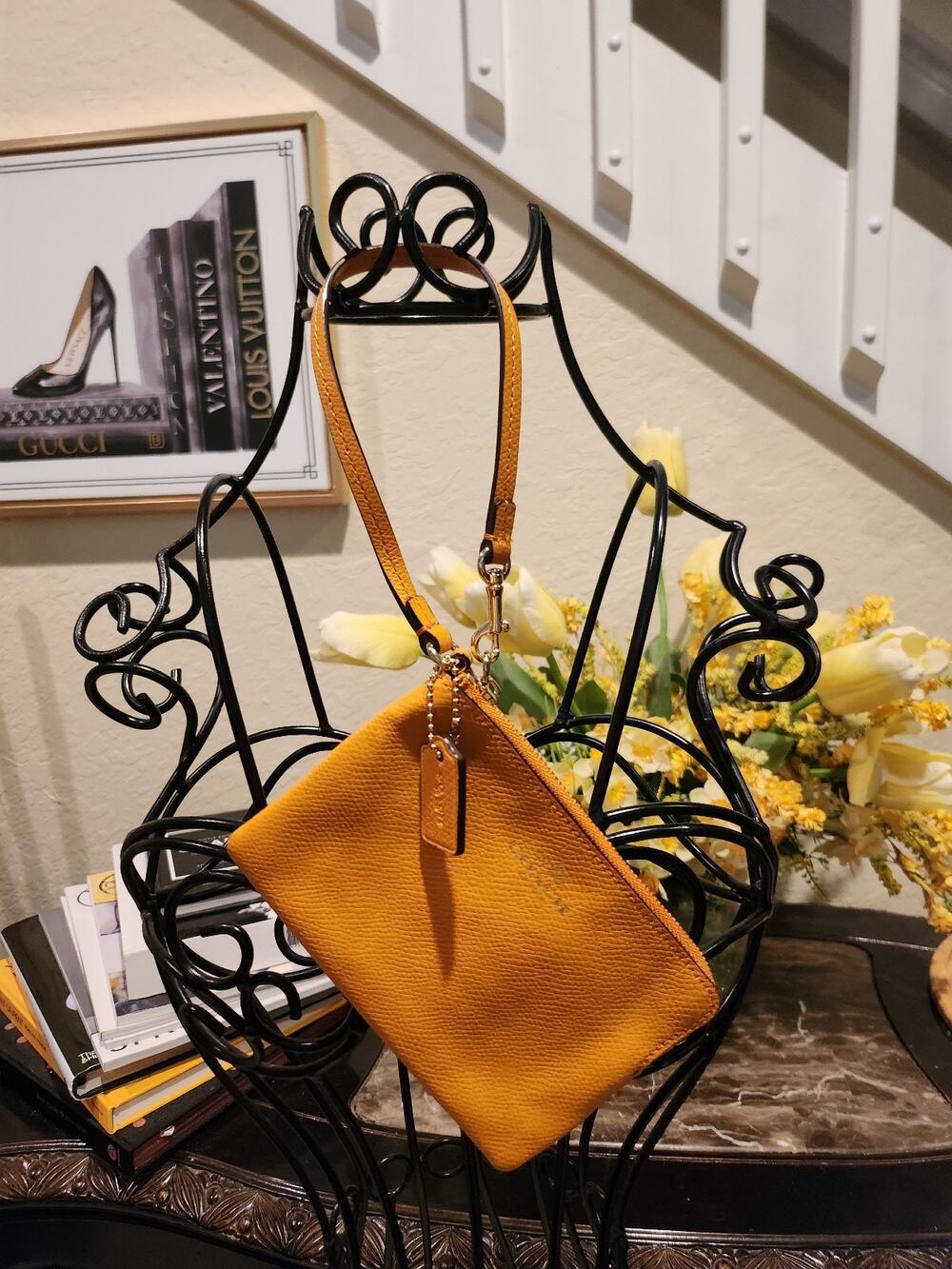 Coach Pebbled Leather Corner Zip Wristlet